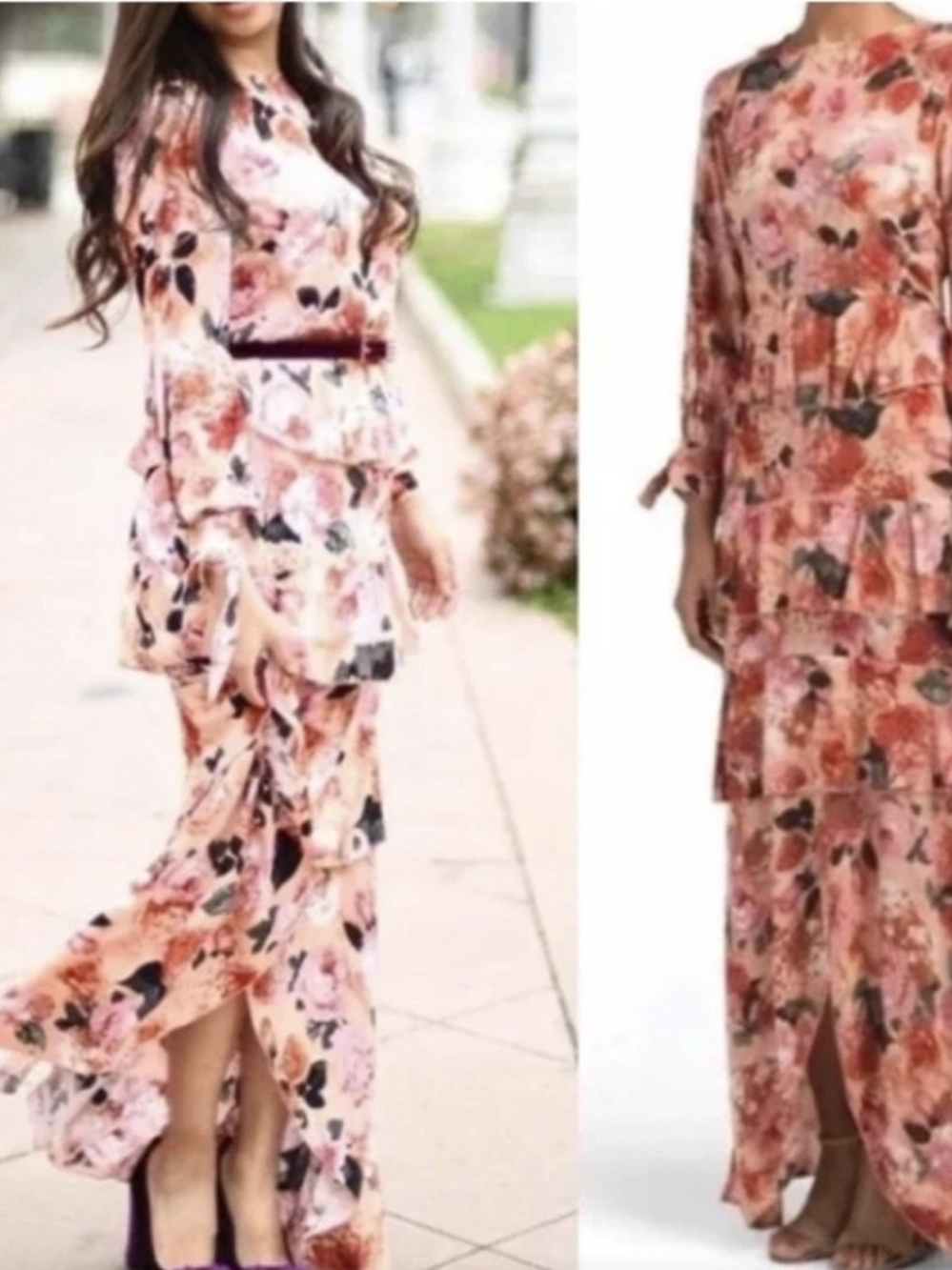 Jaase Floral Tiered Maxi Dress Long Sleeve Boho Romantic